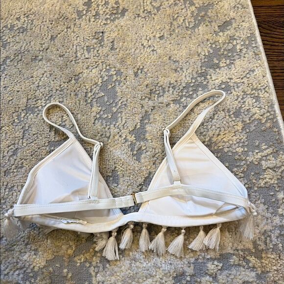 Orange and white Pom Pom triangle bikini top - Picture 3 of 3